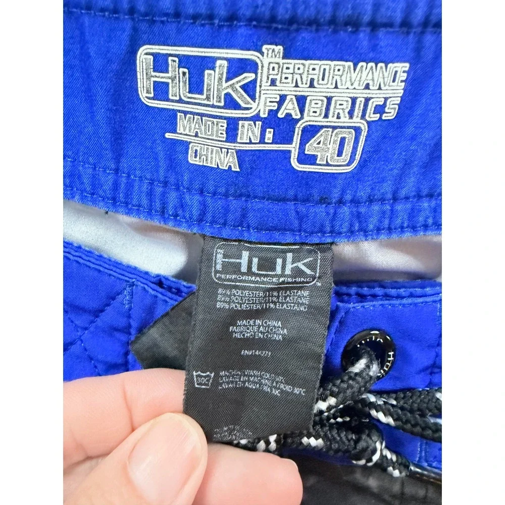 Huk Board Shorts Men 40 Gray Blue Camo Excellent Performance Fishing Swim Trunks